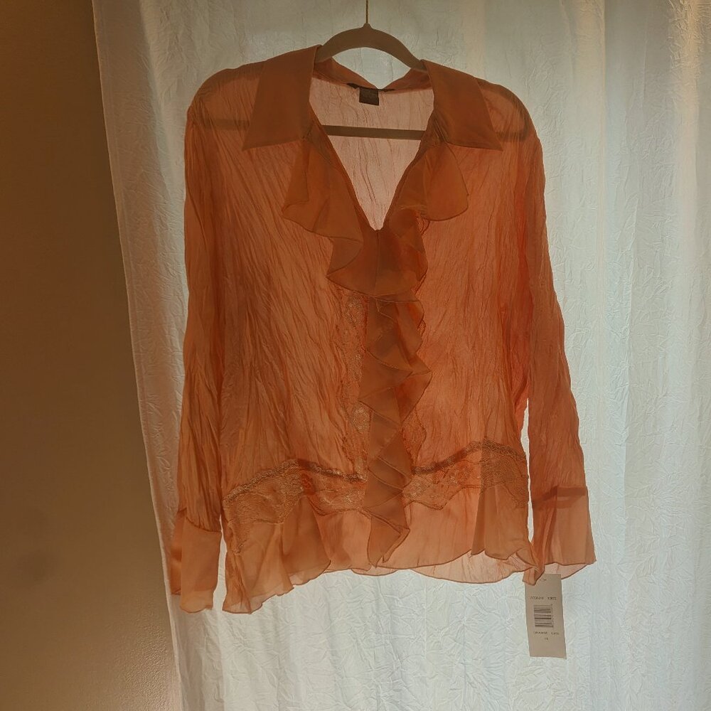 NWT Sunny Taylor Size 1X Crinkly Tangerine Blouse
